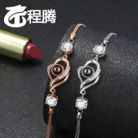 S925純銀手鏈女100種語言投影鑲鑽 小衆設計爆款時尚潮流手飾