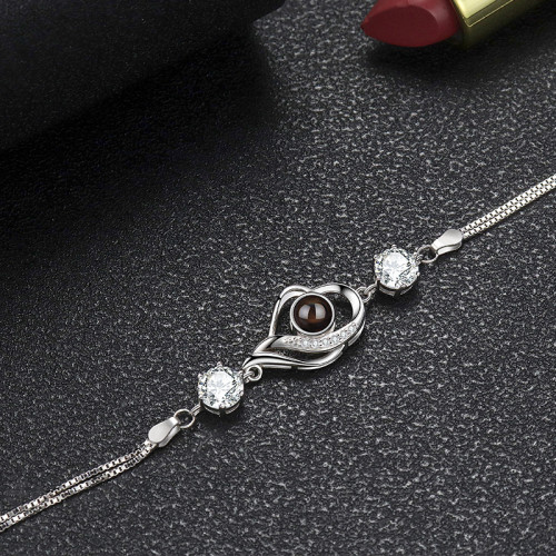 S925純銀手鏈女100種語言投影鑲鑽 小衆設計爆款時尚潮流手飾