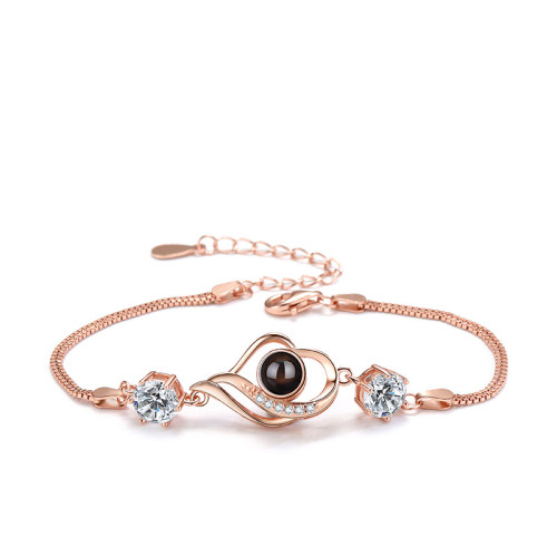 S925純銀手鏈女100種語言投影鑲鑽 小衆設計爆款時尚潮流手飾