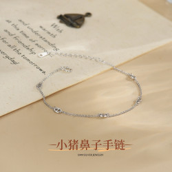 s999足銀經典簡約豬鼻子鏈條手鏈女ins風時尚高級感