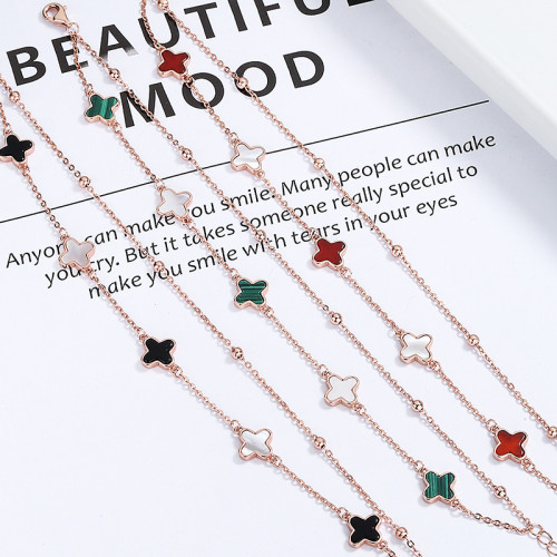 925純銀五花四葉草雙層手鏈女小衆ing輕奢白貝母黑瑪瑙閨蜜手飾品 925純銀五花四葉草雙層手鏈女小衆ing輕奢白貝母黑瑪瑙閨蜜手飾品