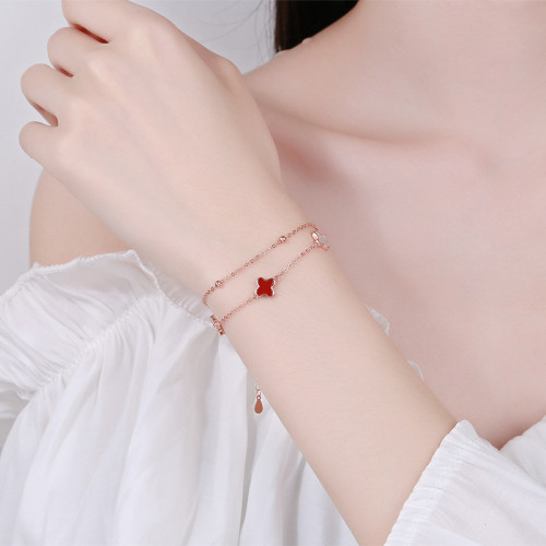 925純銀五花四葉草雙層手鏈女小衆ing輕奢白貝母黑瑪瑙閨蜜手飾品 925純銀五花四葉草雙層手鏈女小衆ing輕奢白貝母黑瑪瑙閨蜜手飾品