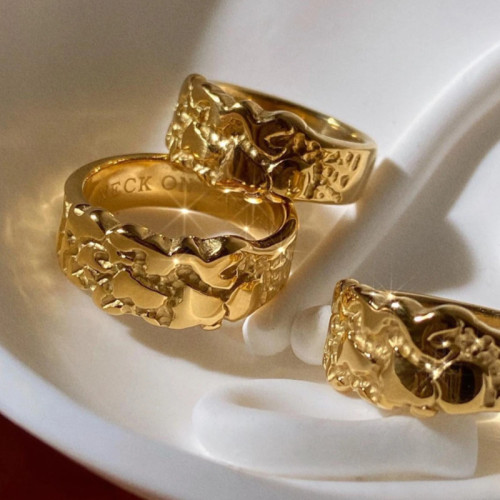 金塊造型戒指 鈦鋼電鍍18k金