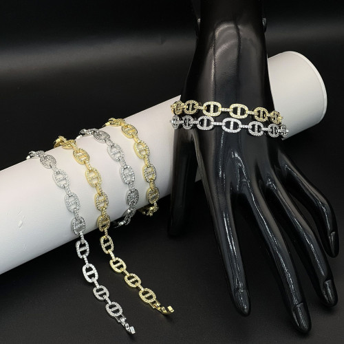 歐美氣質輕奢滿鑽鋯石豬鼻子手鏈高版本嘻哈 歐美氣質輕奢滿鑽鋯石豬鼻子手鏈高版本嘻哈