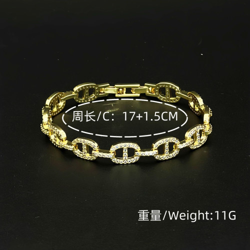 歐美氣質輕奢滿鑽鋯石豬鼻子手鏈高版本嘻哈 歐美氣質輕奢滿鑽鋯石豬鼻子手鏈高版本嘻哈