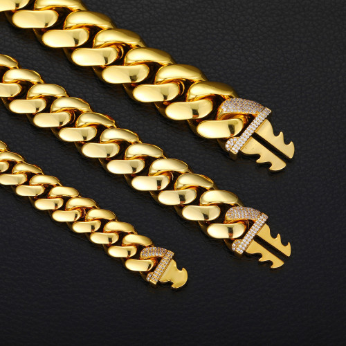 歐美嘻哈18K銅鑲鋯石光面古巴鏈男士潮流高級感手鏈飾品