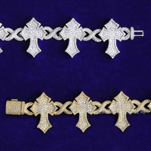 歐美十字架無限8手鏈銅鑲鋯石嘻哈個性時尚男女款嘻哈手鏈