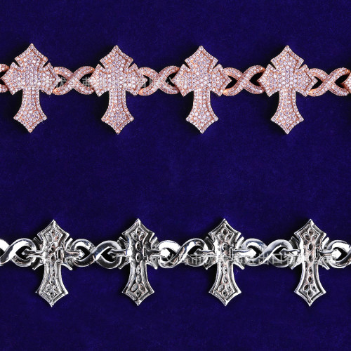 歐美十字架無限8手鏈銅鑲鋯石嘻哈個性時尚男女款嘻哈手鏈