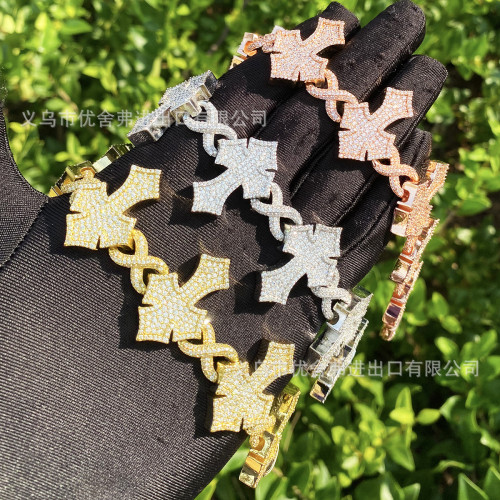 歐美十字架無限8手鏈銅鑲鋯石嘻哈個性時尚男女款嘻哈手鏈