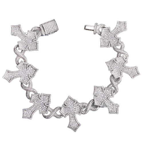 歐美十字架無限8手鏈銅鑲鋯石嘻哈個性時尚男女款嘻哈手鏈