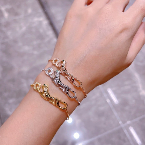 歐美高版本滿鑽豹子手鏈女V金鍍18K玫瑰金豹紋吊墜手鏈奢華手鏈