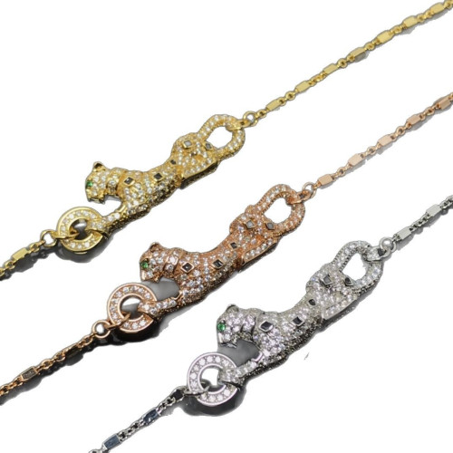 歐美高版本滿鑽豹子手鏈女V金鍍18K玫瑰金豹紋吊墜手鏈奢華手鏈