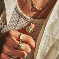 方格 黑白戒指 鈦鋼電鍍18k金 ins 設計師風