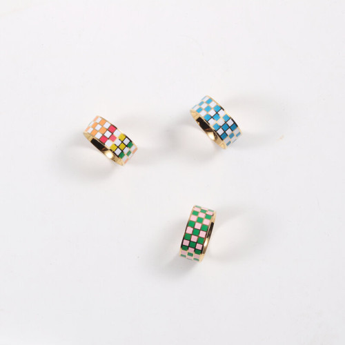 方格 黑白戒指 鈦鋼電鍍18k金 ins 設計師風