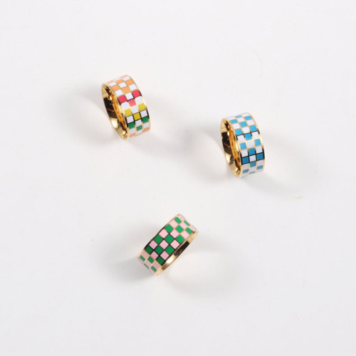 方格 黑白戒指 鈦鋼電鍍18k金 ins 設計師風