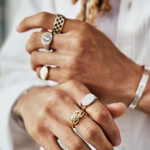 方格 黑白戒指 鈦鋼電鍍18k金 ins 設計師風