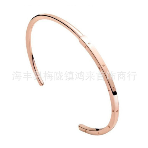 潘家白銅鍍銀玫瑰金色新款經典系列ID新品手鐲手鏈黃金色開口手鐲