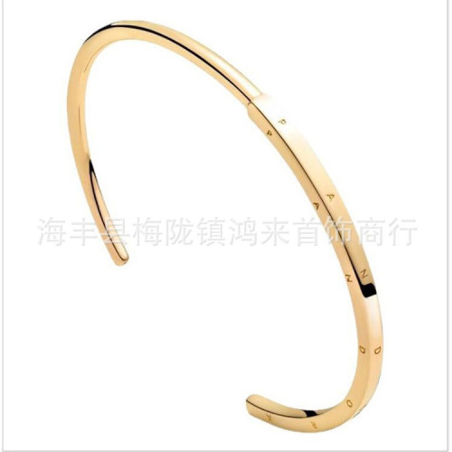 潘家白銅鍍銀玫瑰金色新款經典系列ID新品手鐲手鏈黃金色開口手鐲