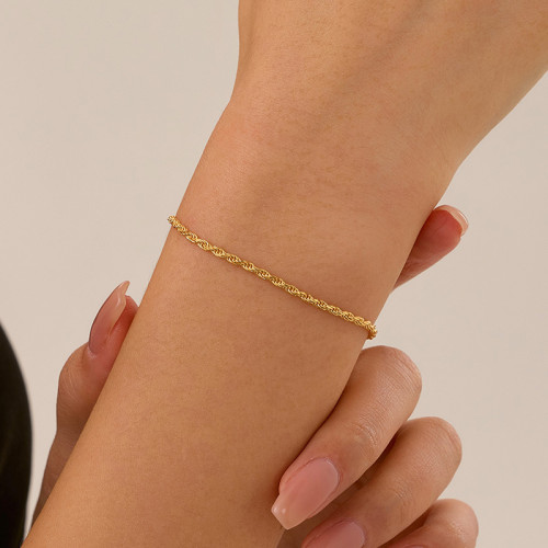 ins歐美925純銀手鏈時尚麻花鏈素鏈簡約曡戴新品手環鍍金配飾