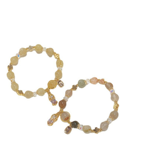 財源滾滾新款招財納福黃水晶貔貅手鏈超仙甜美彩髮晶手串閨蜜禮物