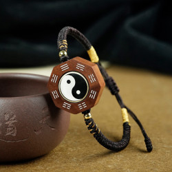 棗木鑲銀轉轉手鏈黑檀鑲嵌道家飾品太極北鬥手牌轉運手串飾品