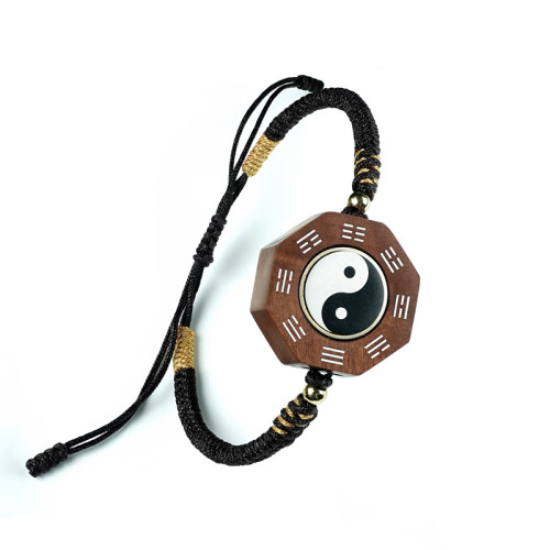 棗木鑲銀轉轉手鏈黑檀鑲嵌道家飾品太極北鬥手牌轉運手串飾品