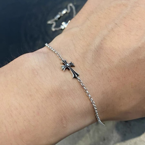 潮款飾品泰銀復古十字架手鏈男女士手飾嘻哈細鏈嘻哈做舊不掉色
