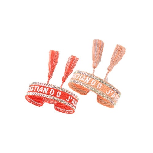 CD手鏈高貨歐美綉字字母手工編刺綉織手腕繩簡約