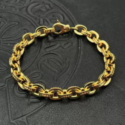 潮款龐克嘻哈泰銀鍍22K金色粗字母手鏈男女士十字花手飾歐美