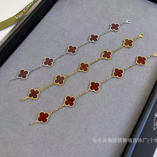 爆款幸運草紅玉髓項鍊女厚鍍18K金天然紅瑪瑙花朵輕奢手鏈 爆款幸運草紅玉髓項鍊女厚鍍18K金天然紅瑪瑙花朵輕奢手鏈