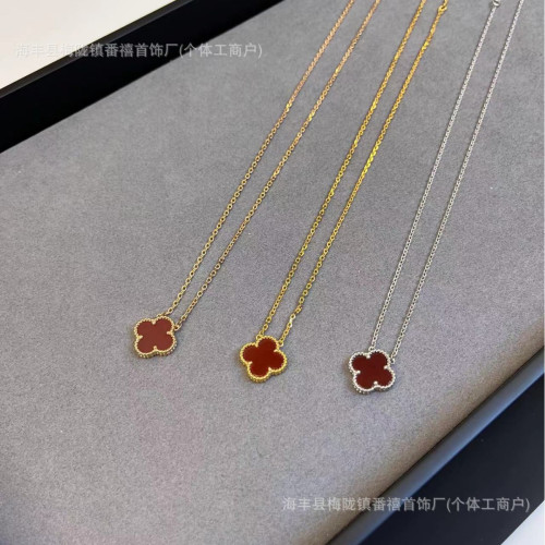 爆款幸運草紅玉髓項鍊女厚鍍18K金天然紅瑪瑙花朵輕奢手鏈 爆款幸運草紅玉髓項鍊女厚鍍18K金天然紅瑪瑙花朵輕奢手鏈