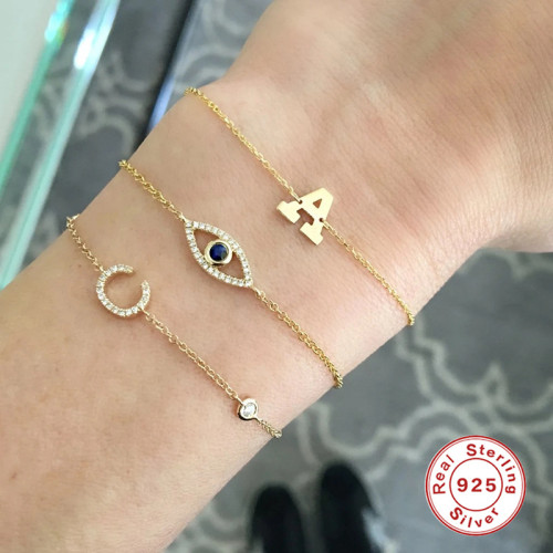 S925純銀經典惡魔之眼眼睛鑲鑽質感氣質亞馬孫手鏈女款手飾