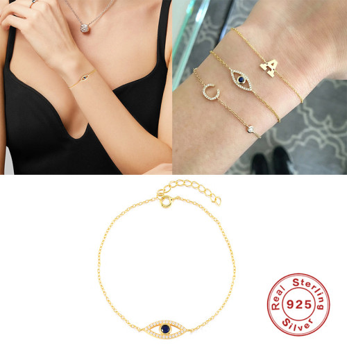 S925純銀經典惡魔之眼眼睛鑲鑽質感氣質亞馬孫手鏈女款手飾