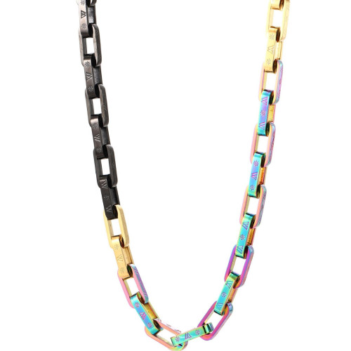 歐美嘻哈ins炫彩淬火手鏈男女潮鈦鋼個性七彩拼色方形鎖情侶手飾