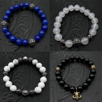 潮款飾品泰銀復古黑曜石青金石手串霸氣男女士手飾10mm經典款串珠