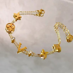 高版驢家V字母手鏈輕奢小衆設計創意手鏈ins氣質四葉花朵手鏈