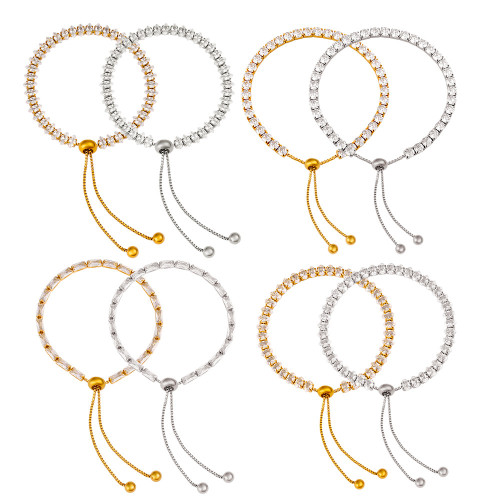 粵飾 輕奢滿鑽自由調節幾何形鋯石手鏈鈦鋼18K金華麗質感曡戴手環