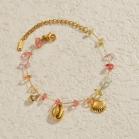 歐美ins風18K金不鏽鋼彩色碎石貝殼手鏈小衆設計波西米亞手飾
