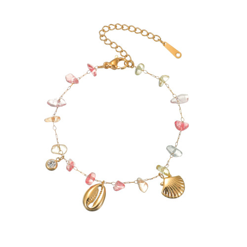 歐美ins風18K金不鏽鋼彩色碎石貝殼手鏈小衆設計波西米亞手飾