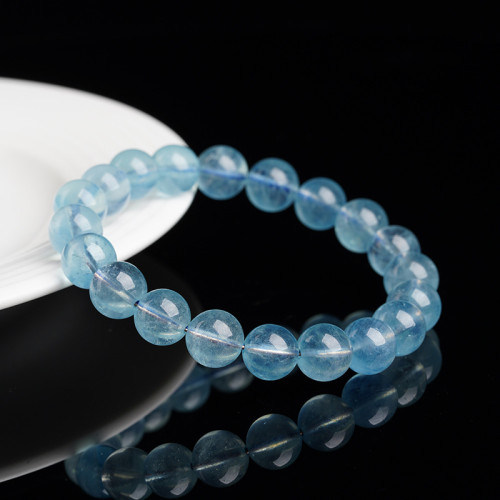 月嶼海藍寶手鏈冰種天然海藍寶天空藍手串女圓珠DIY手工飾品串珠
