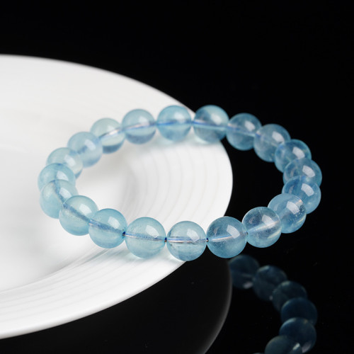 月嶼海藍寶手鏈冰種天然海藍寶天空藍手串女圓珠DIY手工飾品串珠