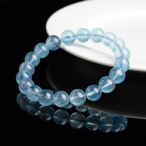 月嶼海藍寶手鏈冰種天然海藍寶天空藍手串女圓珠DIY手工飾品串珠