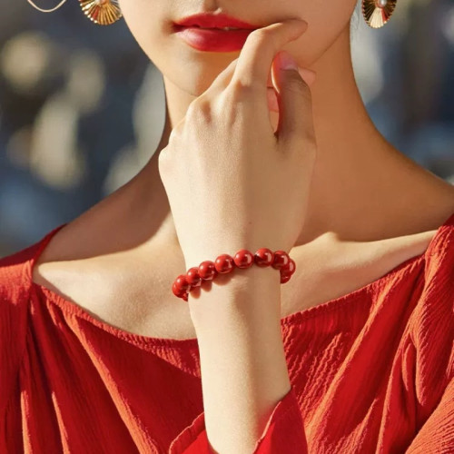 高含量天然原礦硃砂手鏈帝王砂圓珠手串男女款本命年簡約飾品禮物
