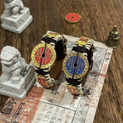 悅然道系山鬼花錢頭層牛皮手鏈手環太嵗令男女同款本命年原創設計