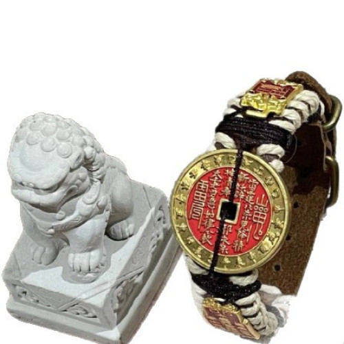 悅然道系山鬼花錢頭層牛皮手鏈手環太嵗令男女同款本命年原創設計