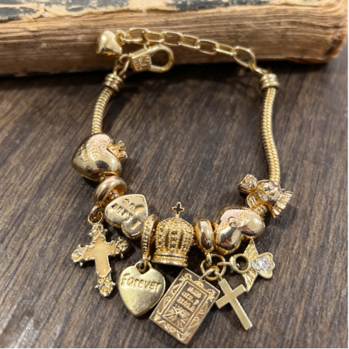 爆款潘家手鏈金色夜光十字架聖經愛心天使皇冠可拆調節首飾品