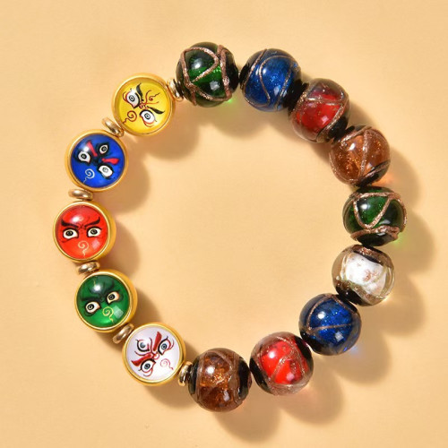 五彩多寶合金琉璃五路財神手串男女款情侶轉運珠手鏈飾品禮物 五彩多寶合金琉璃五路財神手串男女款情侶轉運珠手鏈飾品禮物