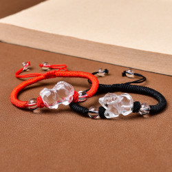 天然白水晶雕刻立體十二生肖手鏈男女情侶款白水晶手串紅繩