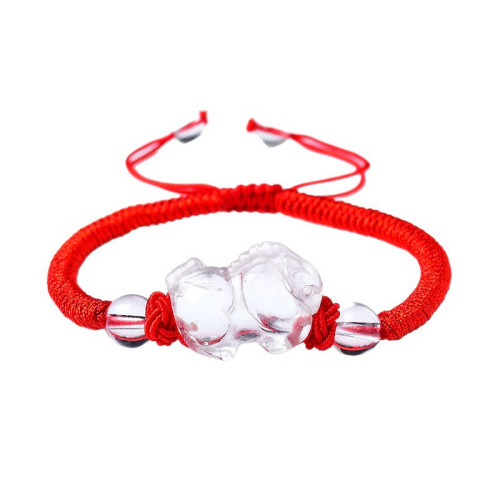 天然白水晶雕刻立體十二生肖手鏈男女情侶款白水晶手串紅繩