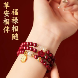 保真硃砂手串女三圈彿珠福祿手鏈晶體砂多圈護身福紫金砂多圈禮物